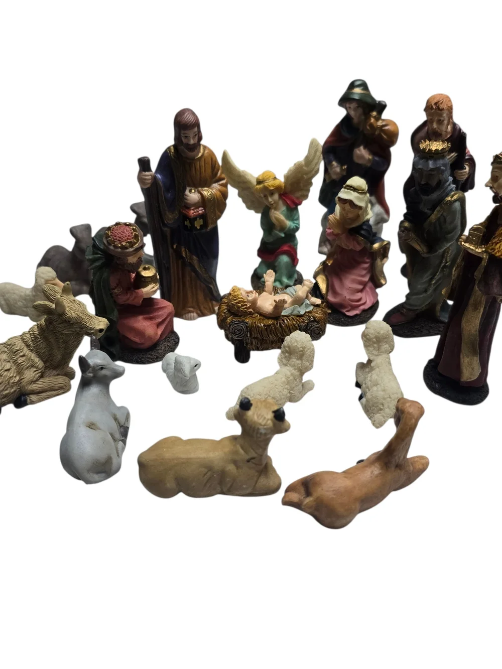 Vintage Resin Nativity Set 23 Pc Complete Christmas Creche Holy Family Wise Men